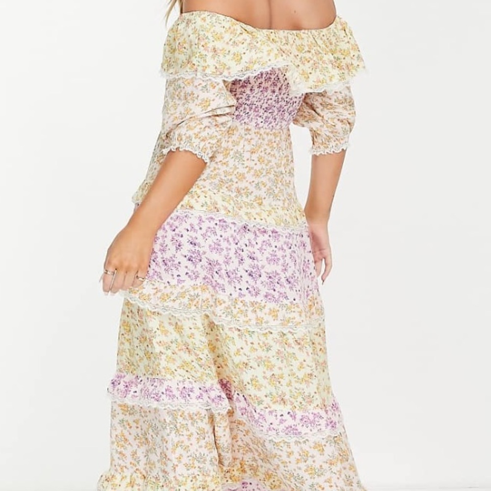 MISS SELFRIDGE TIERED FRILL BARDOT MAXI DRESS IN MIXED DITSY PRINT NWT SIZE 12 - Picture 4 of 6
